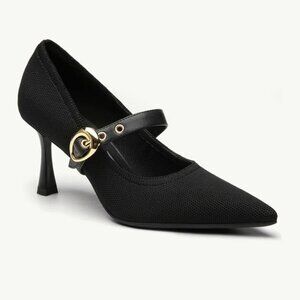 Chic Black Heels with Gold Buckle